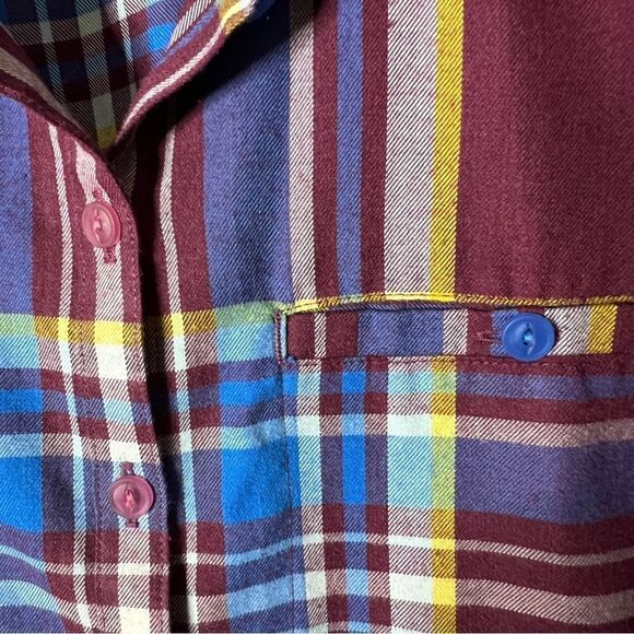 L.L. Bean Women's Wool Blend Maroon Blue Button Down Shirt Size Large - Picture 4 of 7